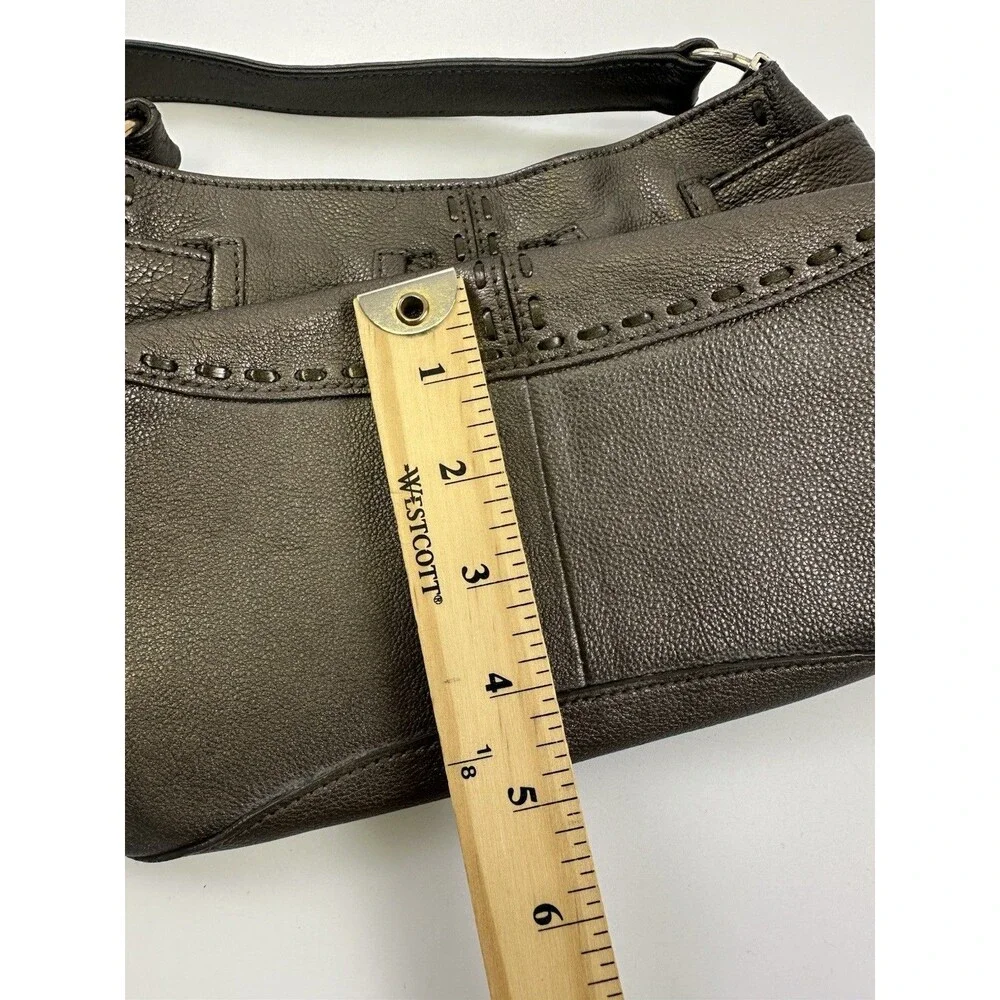 Brighton Bow Strap Hobo Handbag Pewter Metallic Leather Shoulder Purse Magnetic